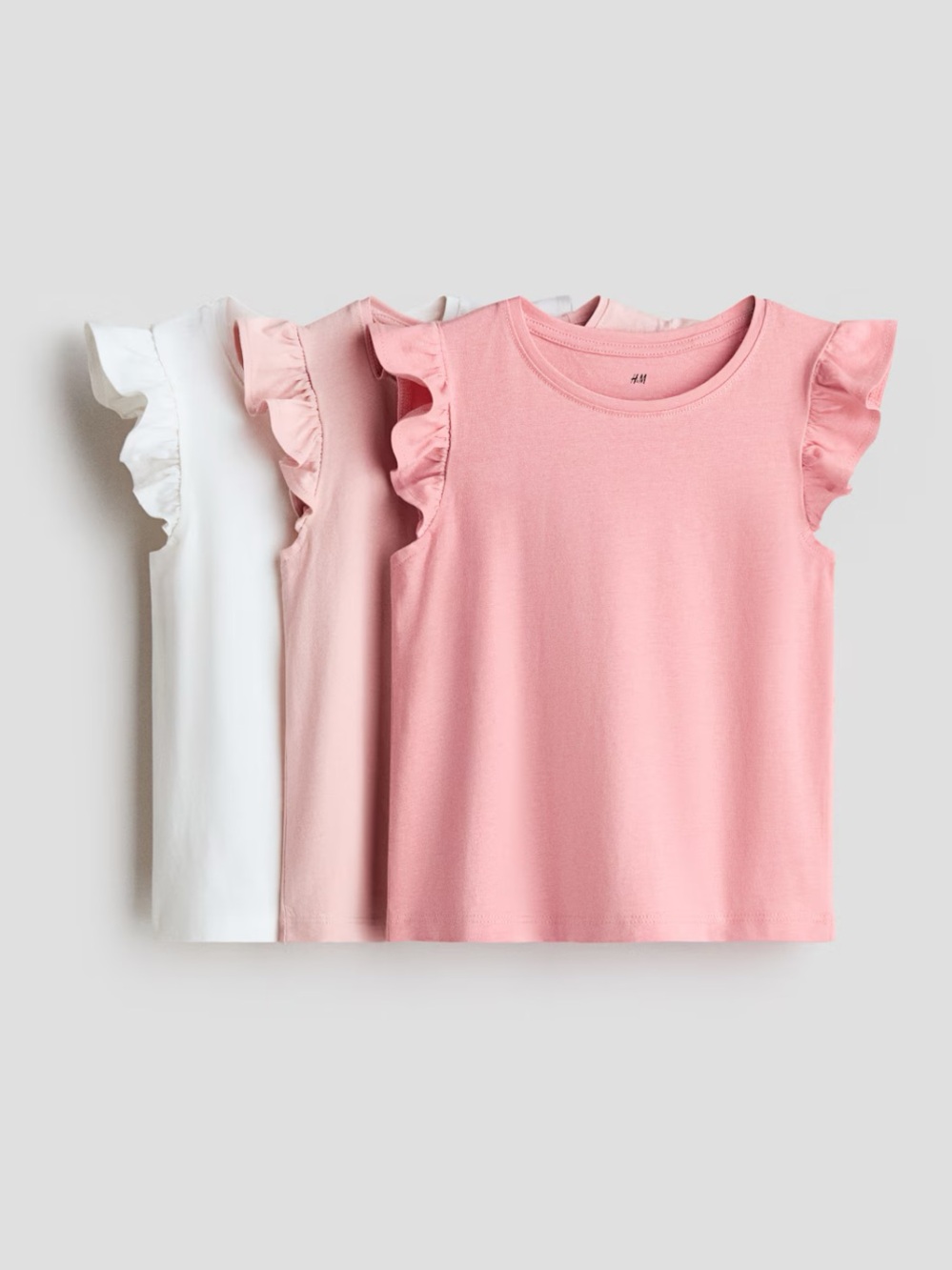 H&M Girls Ruffle Sleeve Tank Top Trio - Pink, Blush & White